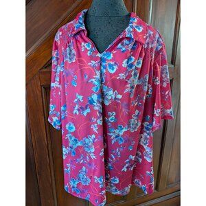 Anthony Richards Womens Floral Pink Top 4X Polyester Short Sleeve Smocked Design